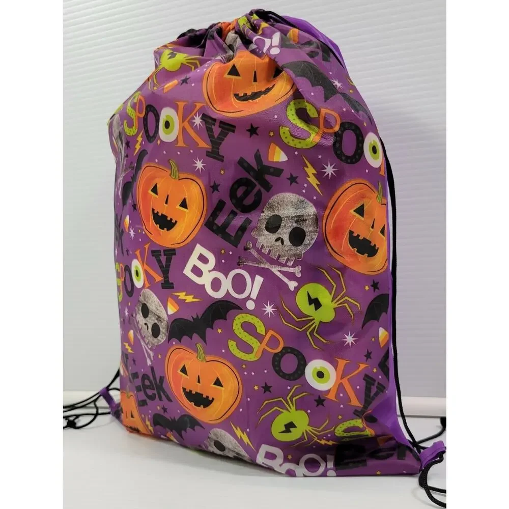 D) Halloween Drawstring Polypropylene Bag Sack Backpack Pumpkin Skull